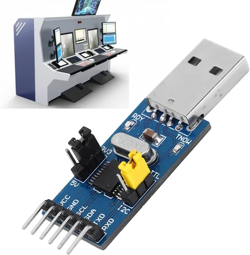 Miniatura 5 de Fafeicy Módulo adaptador convertidor USB a IIC I2C UART, salida de 5 V y 3.3 V, pantalla de estado LED, con cable de puente