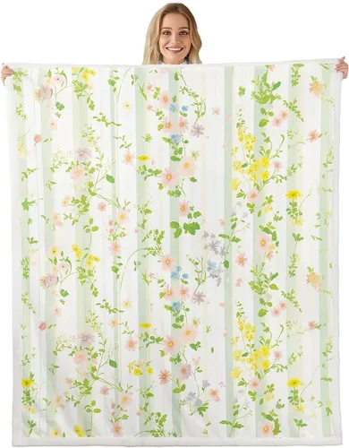 Miniatura 30 de Manfei Blue Flower Throw Blanket Watercolor Floral Print Fleece Blanket Botanical Wildflower Cozy Throws for Bed Couch Sofa,Kids Boys Girls Room