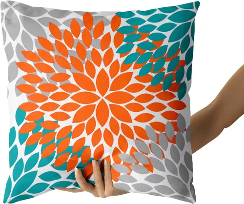 Miniatura 3 de Kawani Fundas para Almohada Naranja Turquesa Gris 20x20 Dahlias Floral Modernas Fundas de Almohada de Estilo Rústico de Granja para Sofá de Algodón