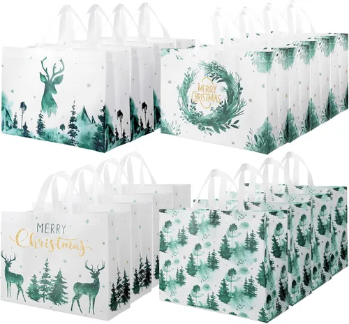 Miniatura 7 de Hosuly 16 piezas 17" Bolsas de regalo grandes de Navidad con asas Bolsas de compras reutilizables Bolsa de compras no tejida reutilizable