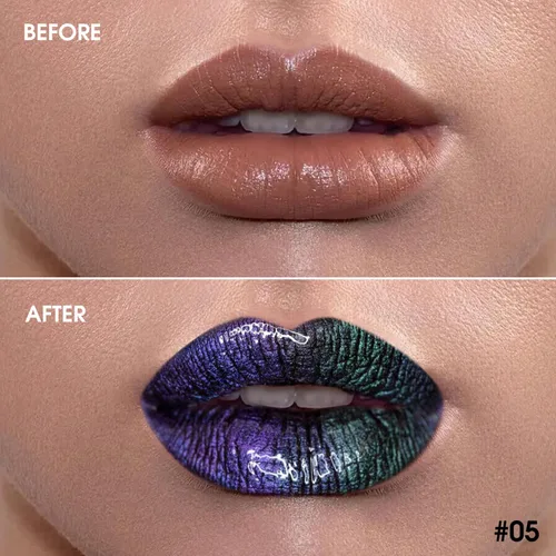 Miniatura 2 de Chameleon - Lápiz labial líquido, color azul, verde y morado, brillo de labios metálico brillante para mujeres y niñas, regalo de maquillaje de Azul