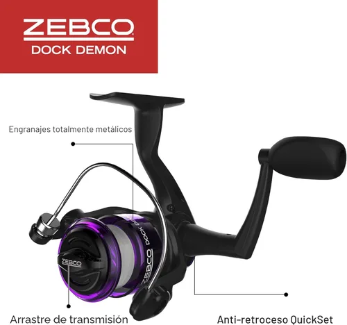 Miniatura 4 de Zebco Dock Demon - Carrete giratorio y caña de pescar, caña de fibra de vidrio duradera de 30 pulgadas, carrete de pesca anti-reversa QuickSet