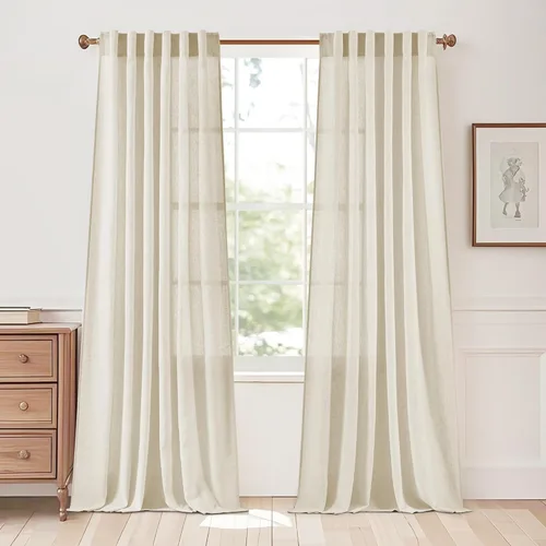 StangH Juego de 2 paneles de cortinas traslúcidas de lino de 84 pulgadas de largo, cortinas de lino natural semitraslúcidas, suaves, transpirables,