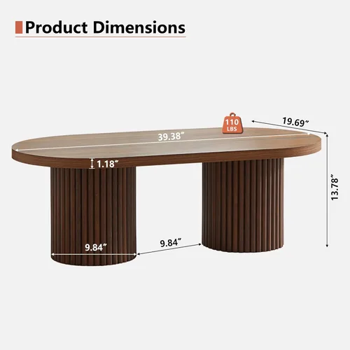 Miniatura 2 de Mesa de centro ovalada acanalada, mesa de centro de madera estilo granja, mesa central moderna de mediados de siglo boho para sala de estar y Nogal