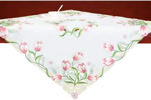 Miniatura 13 de Caminos de mesa pequeños bordados de tulipán, manteles florales de primavera para Pascua (azul, 13 x 35 pulgadas)