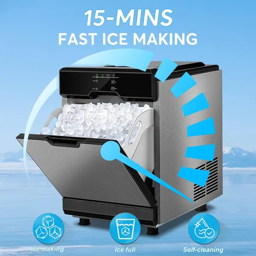 Miniatura 6 de Máquina de Hielo Nugget para Encimera con Opciones de Doble Entrada de Agua, Máquina de Hielo Columnar de 60 Libras/24H con Autolimpieza, Máquina