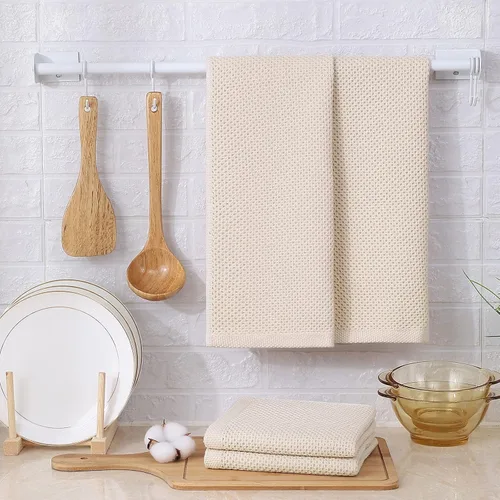 Miniatura 6 de Kitinjoy - Paños de cocina de 100 % algodón, tela de tejido gofrado, paño de limpieza ultrasuave, absorbente y de secado rápido. Beige