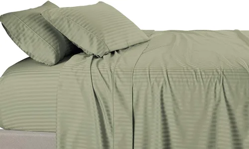 Miniatura 18 de Royal Tradition Damasco rayado 580 hilos, 100 % algodón tamaño Queen juego de sábanas de cama beige