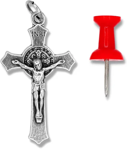 Miniatura 4 de Paquete de 3 crucifijo de San Benito para hacer rosarios de 15 pulgadas pieza de rosario de crucifijo oxidado de plata para rosario de San Benito