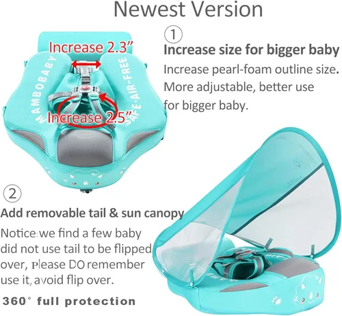 Miniatura 3 de Mambobaby Flotador con Toldo y Cola Nuevo Mejorado Flotador de Piscina No Inflable para Bebé Flotador de Natación Mambo Entrenador de Natación Tela