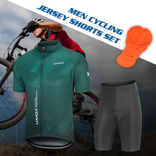 Miniatura 29 de Lixada Camiseta de ciclismo para hombre de manga corta con pantalones cortos acolchados de secado rápido para verano, ropa corta para bicicleta