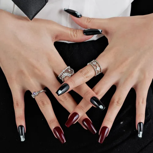 Miniatura 3 de Luminous GLAMERMAID Winter Press on Nails Conffin, Handmade Gel Fake Nails Long, Gothic Emo Nails with Skull Ghost Design, Cartoon False Nails for