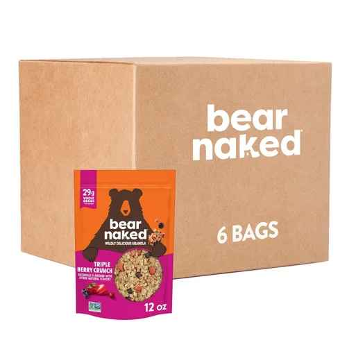 Bear Naked - Cereal de granola, vegano, snacks de desayuno, triple baya (6 bolsas)