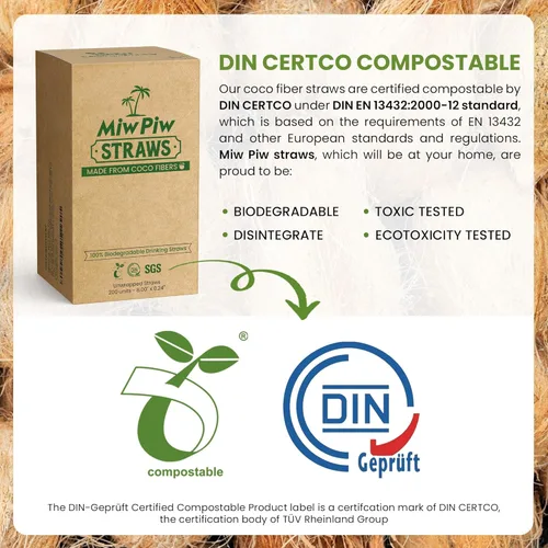 Miniatura 4 de Juego de 200 pajitas de coco biodegradables, desechables, sin plástico, ecológicas de fibra de coco a granel para bebidas frías y calientes
