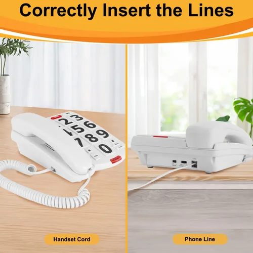 Miniatura 6 de Uvital Teléfono de botón grande para personas mayores, teléfono fijo para ancianos con botones grandes, 2 teclas de marcación rápida de un solo
