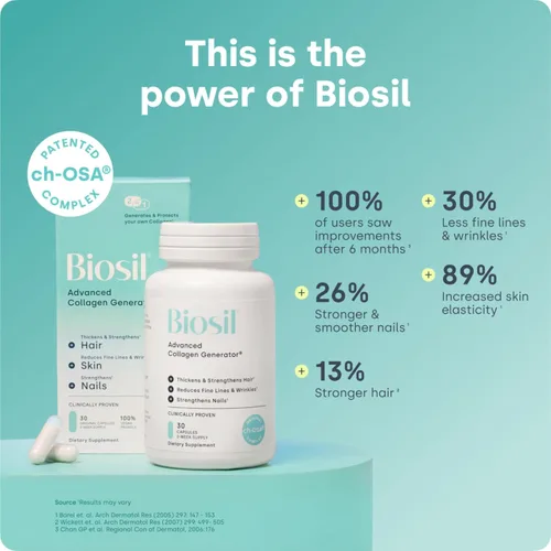 Miniatura 2 de Biosil Suplemento potenciador de colágeno - 30 cápsulas originales - Activador patentado ch-OSA para piel, cabello, uñas y articulaciones - Apoya