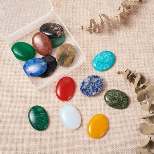 Miniatura 4 de Beadthoven - 36 cabujones ovalados de 0.98 pulgadas (0.984 in), cabujones de piedra natural, parte trasera plana, curación de chakras, cabujones