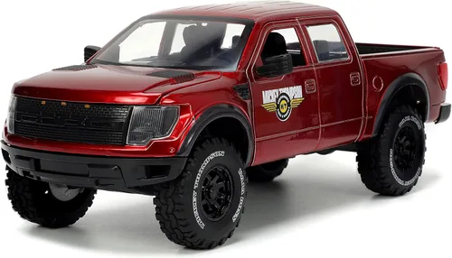 Jada Toys Just Trucks 1:24 2011 Ford SVT Raptor - Coche fundido a presión rojo con estante para neumáticos, juguetes para niños y adultos