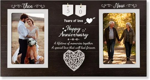 Then & Now Regalos de Aniversario de Boda para Parejas, Marco de Fotos de Aniversario de 1-99 Años, Marco de Fotos de Bridal Shower que Contiene 2