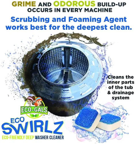 Miniatura 3 de ECO-GALS Scrubz & Swirlz - Paquete de limpiador de lavadora y lavavajillas sin perfume, suministro de 1 año más organizador magnético