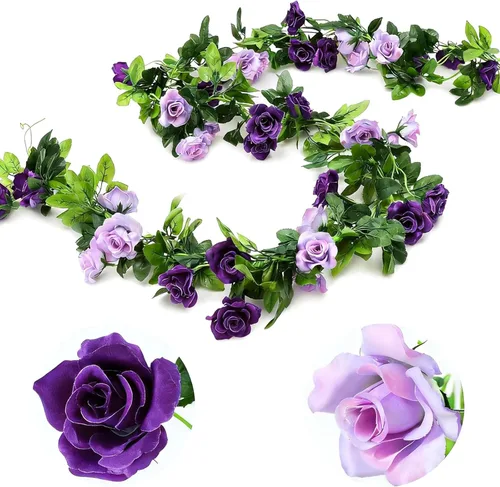 Miniatura 11 de Veryhome - Guirnalda de rosas artificiales estilo enredadera, falsas, para colgar, plantas de hiedra y rosas, 1.83 m para decoración de boda, fiesta