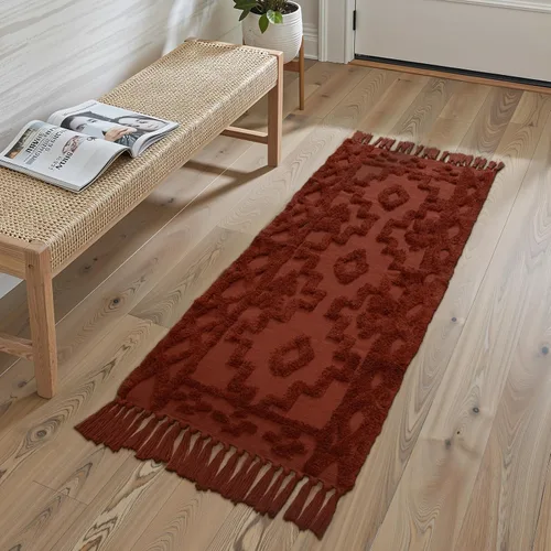 Miniatura 8 de Uphome Alfombra bohemia para pasillo de 2 x 6 pies, color beige, de algodón, lavable, con borlas, tejida a mano, alfombra de pasillo occidental