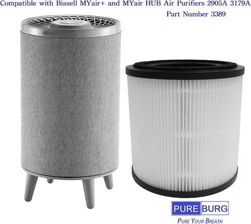 Miniatura 2 de PUREBURG Filtro de repuesto compatible con purificadores de aire Bissell MYair + y MYair HUB modelo 2905A 3179A, piezas 3389, H13 True HEPA