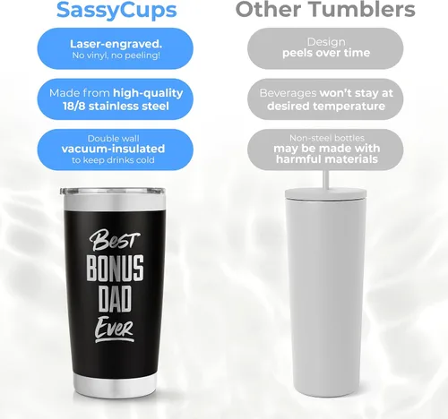 Miniatura 6 de SassyCups Taza de viaje de acero inoxidable, Best Bonus Dad Ever, vaso de café aislado de 20 onzas