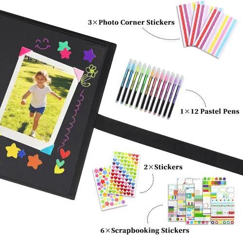 Miniatura 4 de Vienrose Álbum de recortes de 80 páginas, álbum de fotos de bricolaje con accesorios, libro de recuerdos de papel kraft negro para bodas