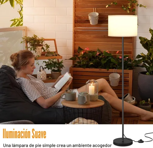 Miniatura 6 de Lámpara de pie moderna de diseño simple con pantalla blanca, interruptor de pedal, lámparas pequeñas y altas de 60 pulgadas para el hogar, A: blanco