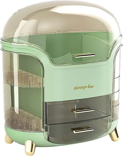 Miniatura 8 de Organizador de maquillaje para tocador, organizador de cuidado de la piel impermeable y a prueba de polvo con tapa y cajones, caja de almacenamiento