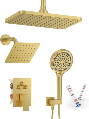 Miniatura 11 de KOJOX Sistema de Ducha de Baño de Lujo de 12 Pulgadas Cabezal de Ducha de Lluvia con Ducha de Mano Mezcladora Juego Combinado de Ducha Montado