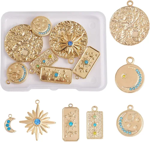 Miniatura 8 de 14 dijes de estrella de luna 304 de acero inoxidable con diamantes de imitación colgantes para manualidades, joyas, collares, aretes, suministros