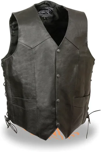 Miniatura 3 de Chaleco de cuero para hombre con cabeza de águila y estrellas en relieve con encaje lateral marrón y negro