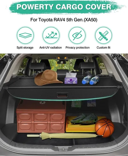 Miniatura 2 de Powerty Cubierta de carga retráctil para Toyota RAV4 2019-2025 - Cubierta de maletero con textura de fibra de carbono, pantalla de privacidad
