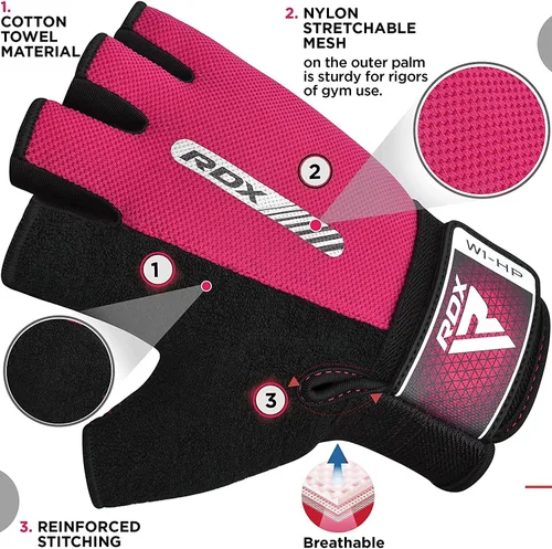 Miniatura 4 de RDX Guantes de levantamiento de pesas para gimnasio, entrenamiento de fitness, protección completa acolchada antideslizante, ultra ventilados, Rosa