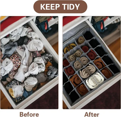 Miniatura 6 de PINGMIC Organizador Divisor de Calcetines Gris 1 Paquete con Tapa - Almacenamiento Plegable para Closet de 30 Celdas, Organizador de Corbatas