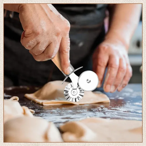 Miniatura 6 de Cortador de repostería de doble rueda, exquisito mango de madera, perfecto para pasta, pizza, ravioles, galletas, mejora tu arte culinario