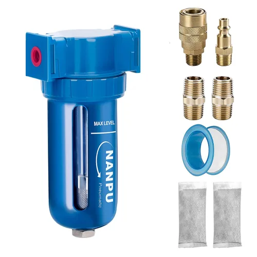 Miniatura 6 de NANPU Secador desecante de aleación de zinc, filtro de aire comprimido en línea, separador de agua y humedad, cuenco de polietileno (1/4" NPT)