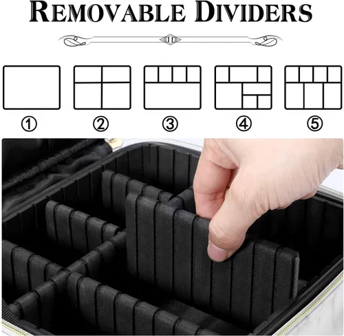 Miniatura 2 de Bolsa de maquillaje de viaje de 10.4 pulgadas, estuche portátil de maquillaje, organizador de bolsas de cosméticos con divisores ajustables y correa
