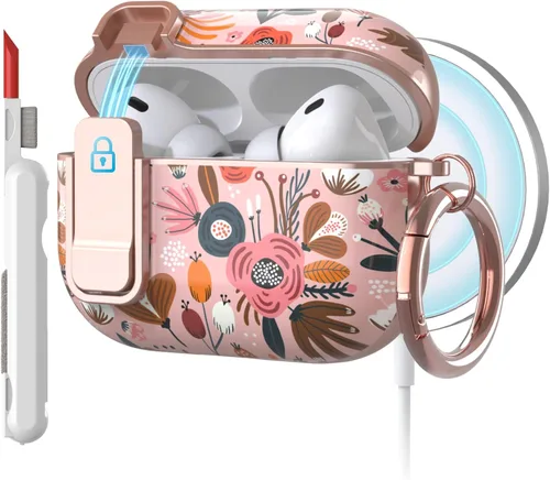 Miniatura 21 de TATOFY Funda protectora para AirPods 1 y 2, elegante funda protectora duradera con patrones de flores bonitas y llavero con clip