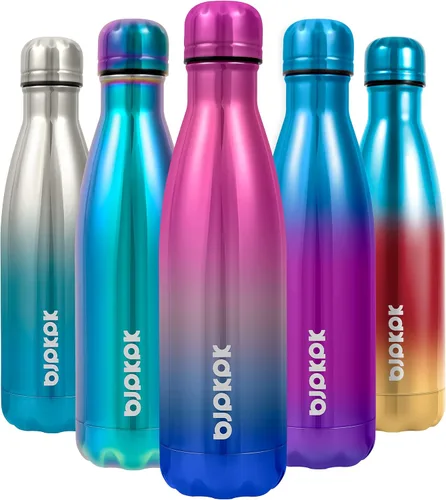 Miniatura 6 de BJPKPK Botellas de agua de acero inoxidable con aislamiento de 17 onzas, mantiene el frío y el calor, brillante oro rosa Oro rosa brillante
