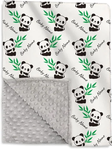 Panda - Manta de bebé personalizada con nombre, ropa de cama con estampado de panda lindo y suave para bebés, niños y niñas, regalo de cumpleaños