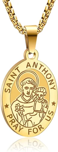 Miniatura 48 de Collar de patrón de santo, San Miguel/Virgen María/Rafael/Judá/Cristóbal/Benedicto/José/Patricio/Francisco/Florián/Tomás/Antonio, acero inoxidable