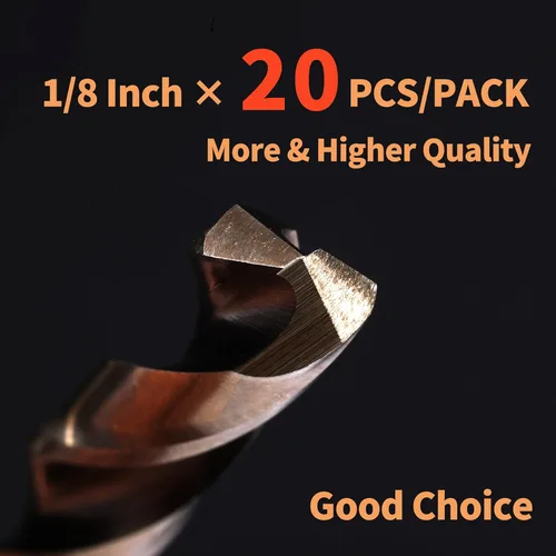 Miniatura 6 de (20PCS) Broca de cobalto de 1/8", brocas de metal HSS M35 para acero, acero inoxidable, hierro fundido, plástico duro y madera