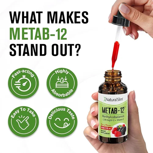 Miniatura 6 de NaturalSlim Vitaminas B12 líquidas con vitamina D - Metab-12 metilcobalamina 2500 mcg B12 gotas sublinguales para metabolismo, energía y apoyo