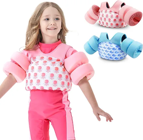 COVACURE Toddler Swim Vest - Swim Float for Girls and Boys 22-66lbs, Toddler Floaties for Child Learn Swiming Training, Infant Safety Swim Aid Rosa