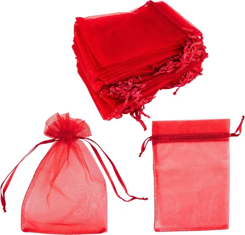 Miniatura 7 de Super Z Outlet Paquete de 100 mini bolsas transparentes de organza transparentes con cordón de 4 x 6 pulgadas, bolsas de joyería para bodas, Dorado