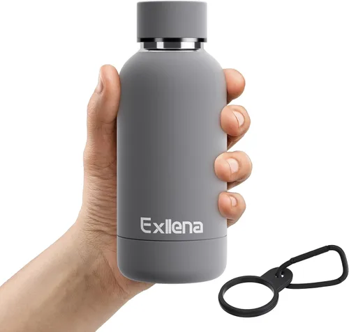 Miniatura 24 de Exllena Botella de agua pequeña de 12 onzas con clip, doble pared de acero inoxidable al vacío, pequeña botella de agua aislada que mantiene