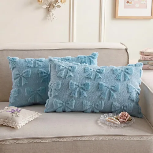 Miniatura 10 de Mixweer Juego de 2 fundas de almohada con moño, decoración de habitación coquette, lindas cosas preppy de piel sintética suave con lazo, fundas